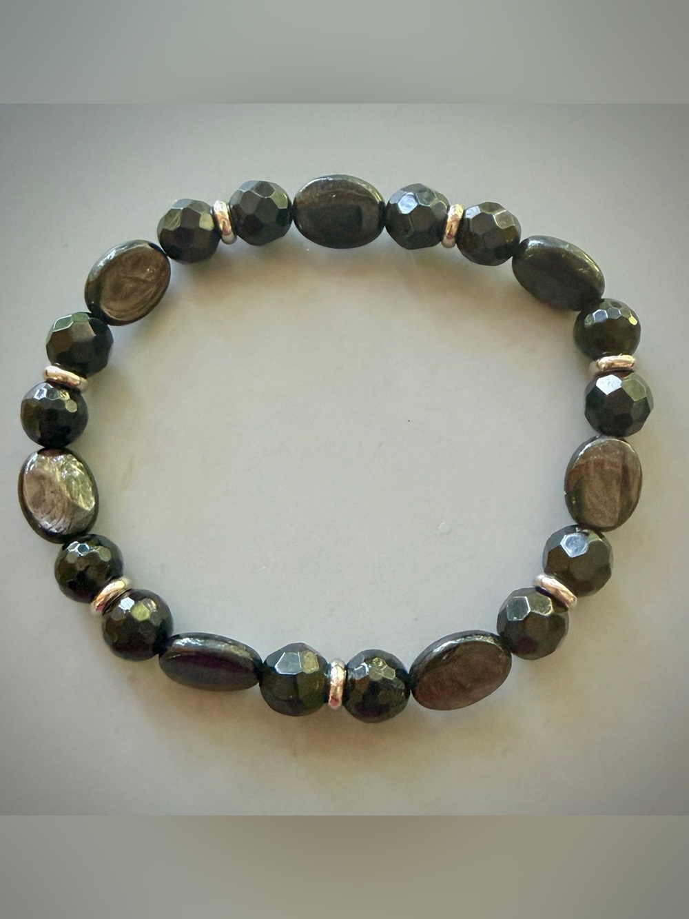 Natural Hypersthene and Onyx Handcrafted Bead Bracelet